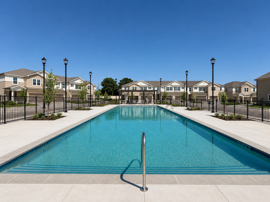HARMON Melissa resident pool surrounded by lounge seating in Melissa, TX