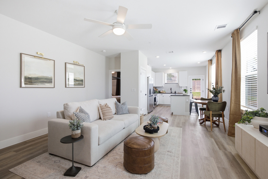 Family in the kitchen of a HARMON build-to-rent townhome